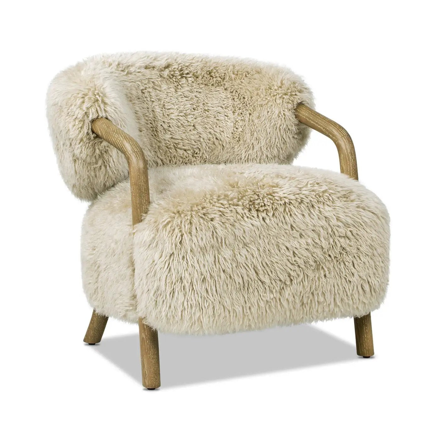 Becker - Rustic Oak Sheepskin Upholstered Accent Arm Chair - Taupe Beige by HouseOfZazla