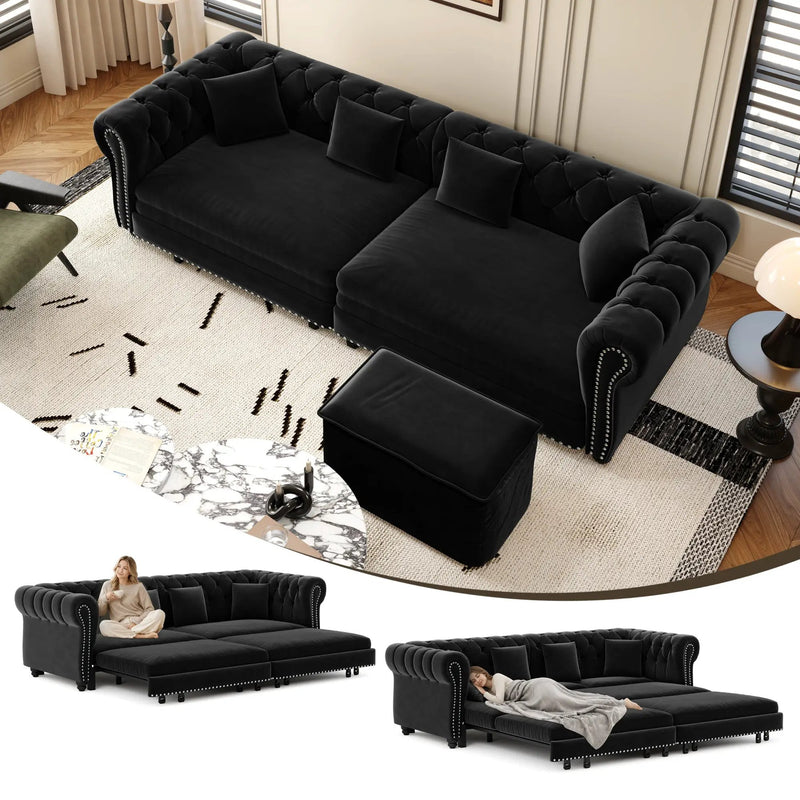 Chesterfield Sofa Bed - 3-in-1 Convertible Velvet Sofa by HouseOfZazla