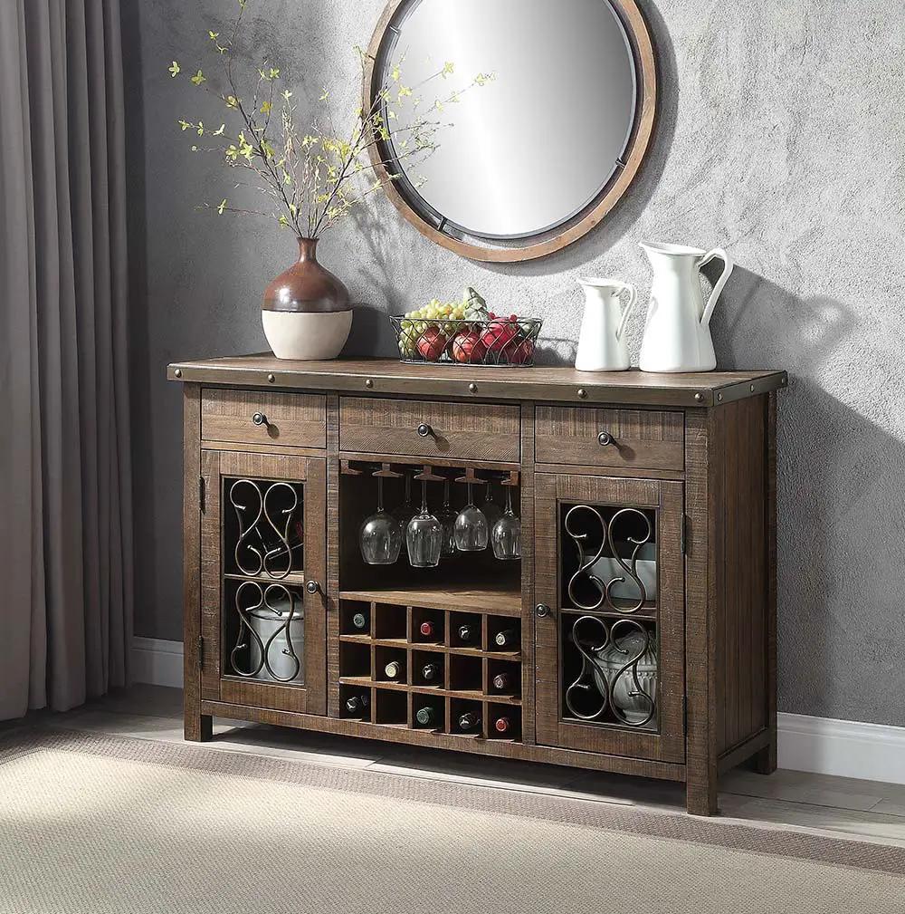 Raphaela - Server With Cup Holder & Wine Rack - Weathered Cherry by Unique Piece Furniture