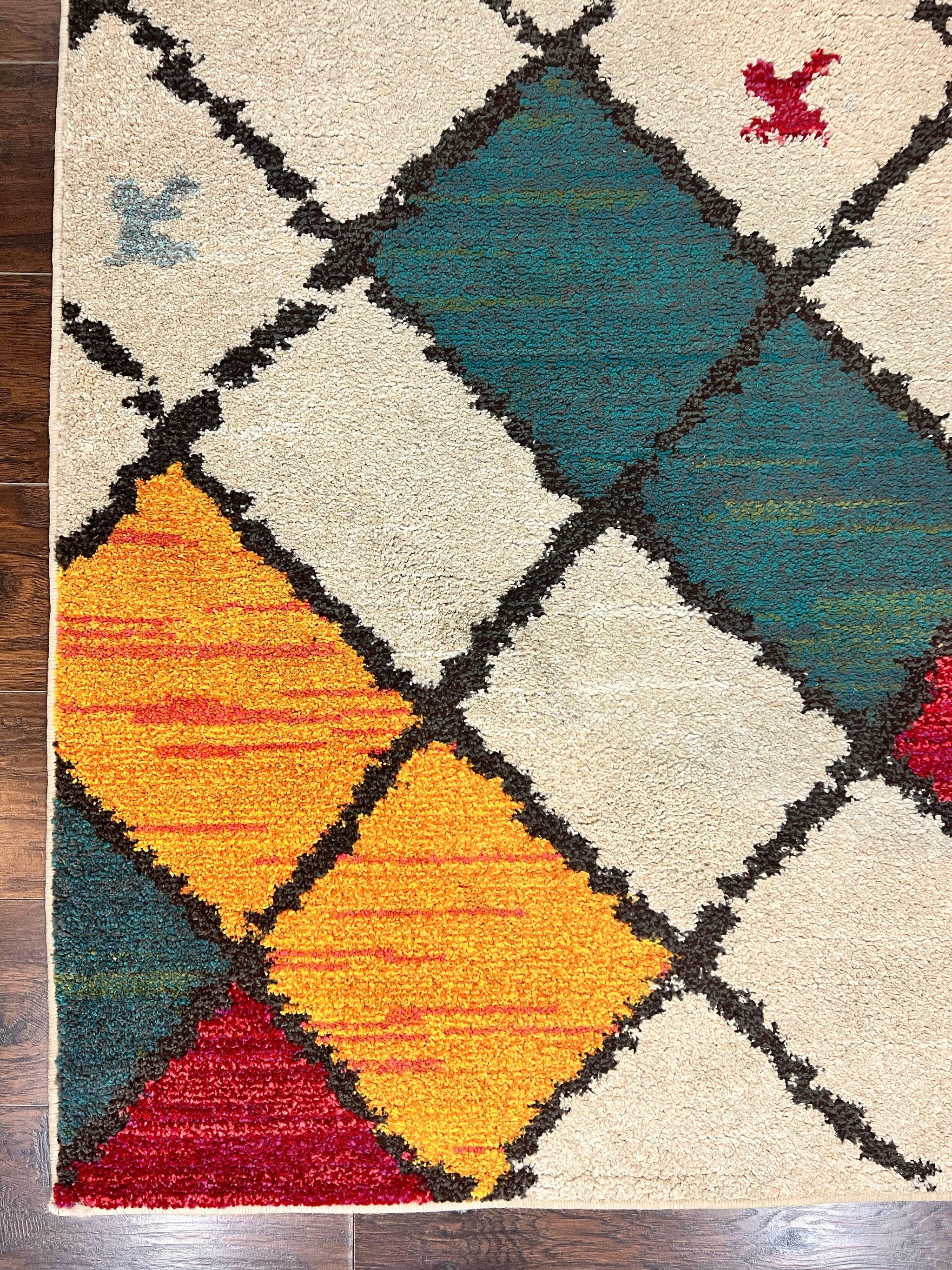 Panel Design Rug 5 x 7.6, Ivory/Beige & Multicolor by Jewel Rugs