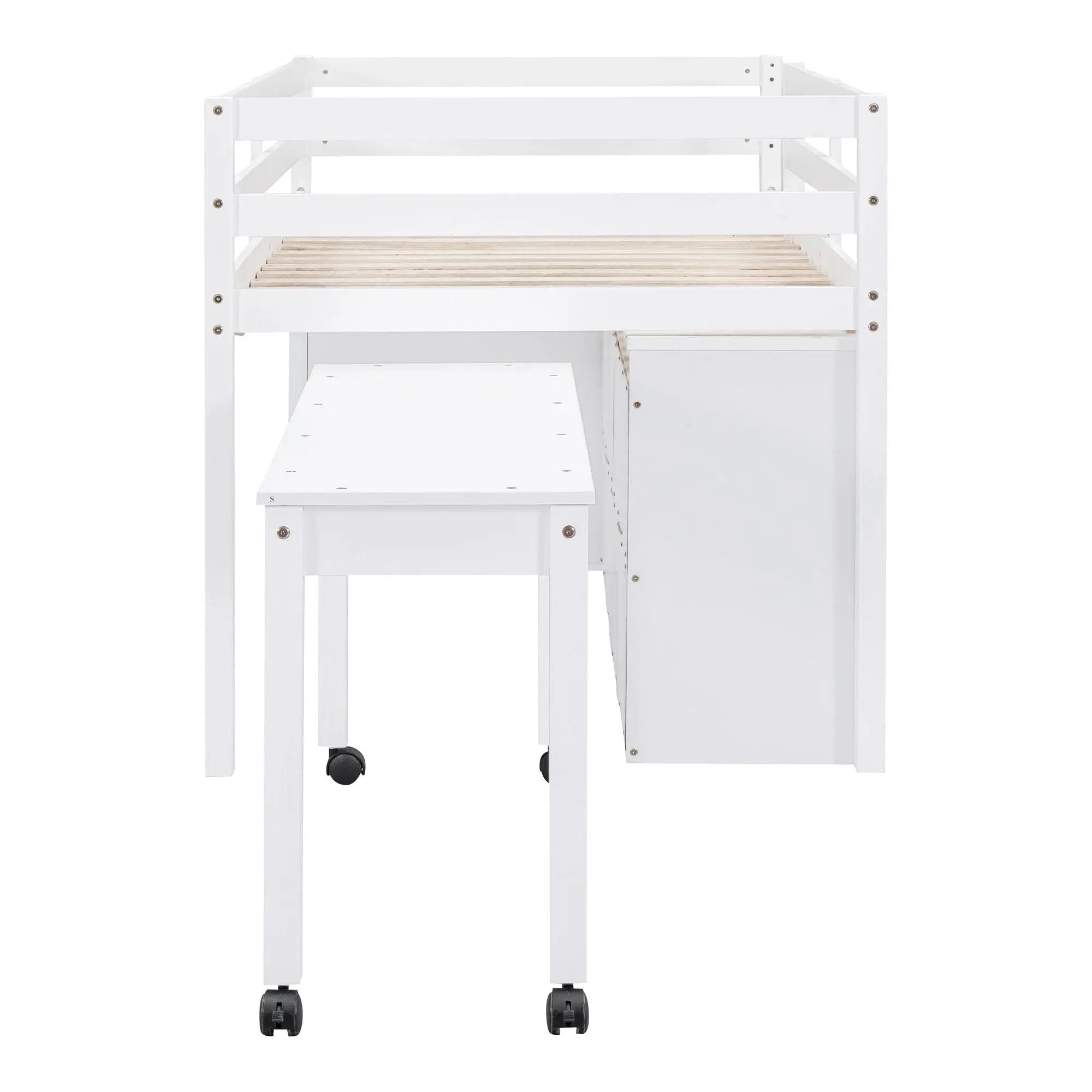 Loft Bed With Retractable Writing Desk And 4 Drawers, With Lateral Portable Desk And Shelves by HouseOfZazla