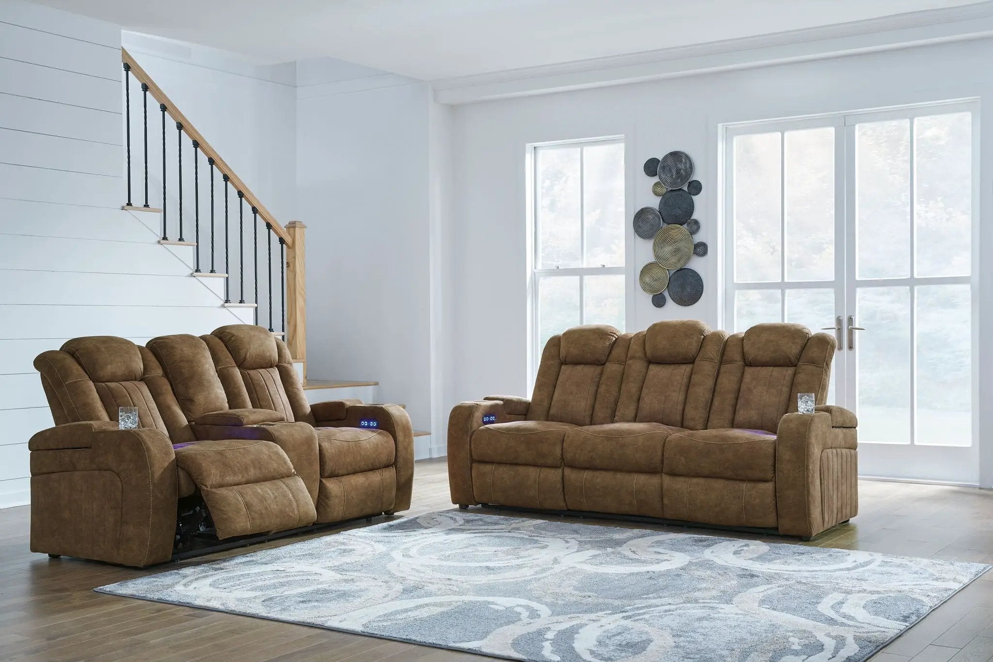 Wolfridge - 2 Pc. - Power Reclining Sofa, Power Reclining Loveseat With Console - Brindle by Unique Piece Furniture