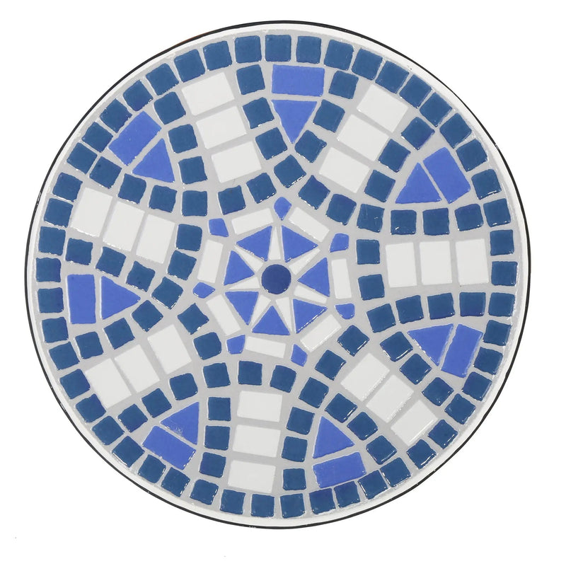 Outdoor Round Side Table With Mosaic Style Top And Curved Iron Legs - Blue / Matte Black by HouseOfZazla