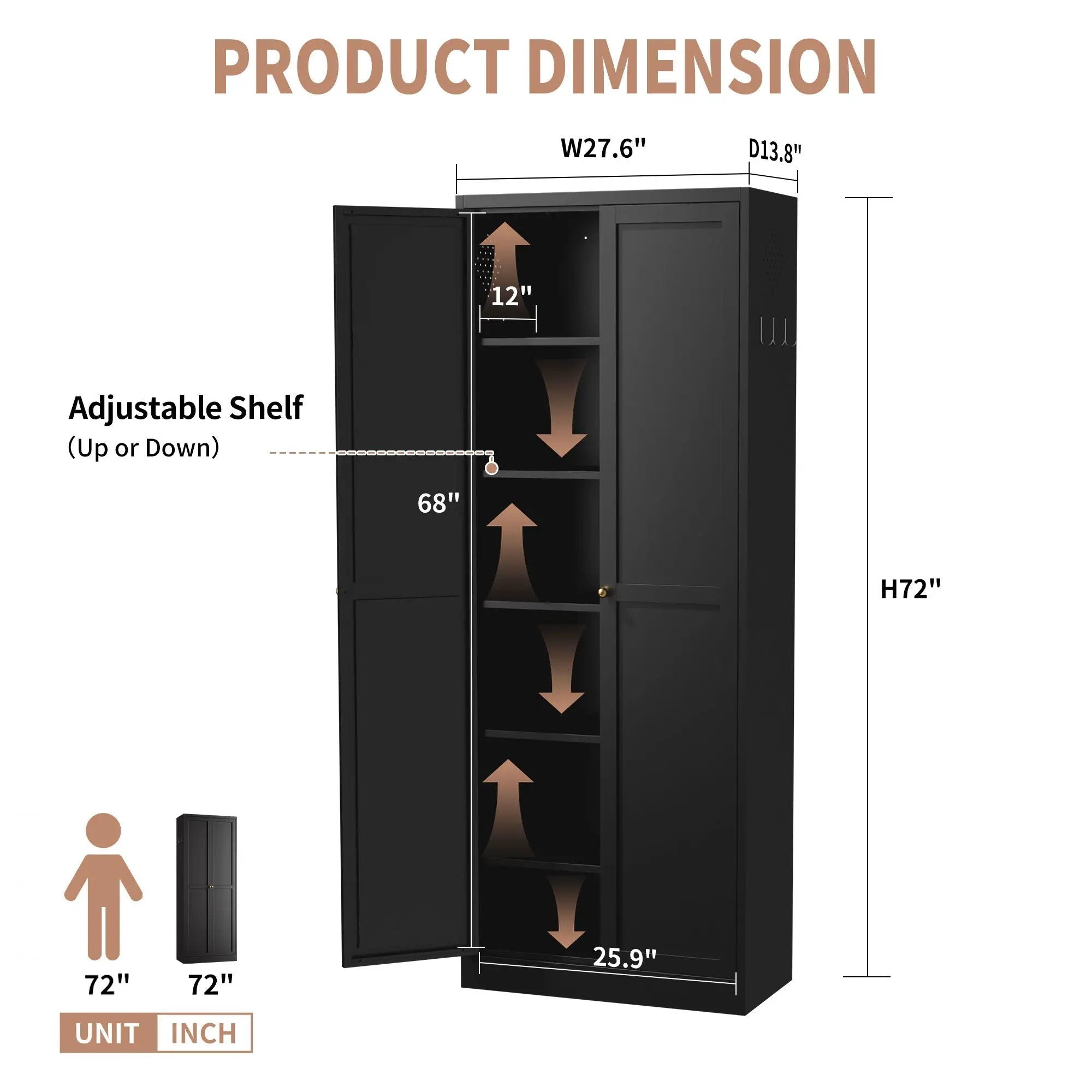 Kitchen Pantry Cabinet With 4 Adjustable Shelves, Heavy Duty Freestanding Organizer by Unique Piece Furniture