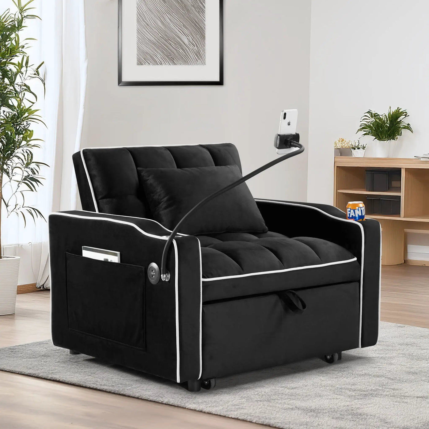 Convertible Sleeper Chair Sofa Bed Adjustable Pull Out Sleeper Chair Bed Multi-Pockets Folding Sofa Bed For Living Room Bedroom Small Space, 3 In 1 Sofa Bed by Unique Piece Furniture