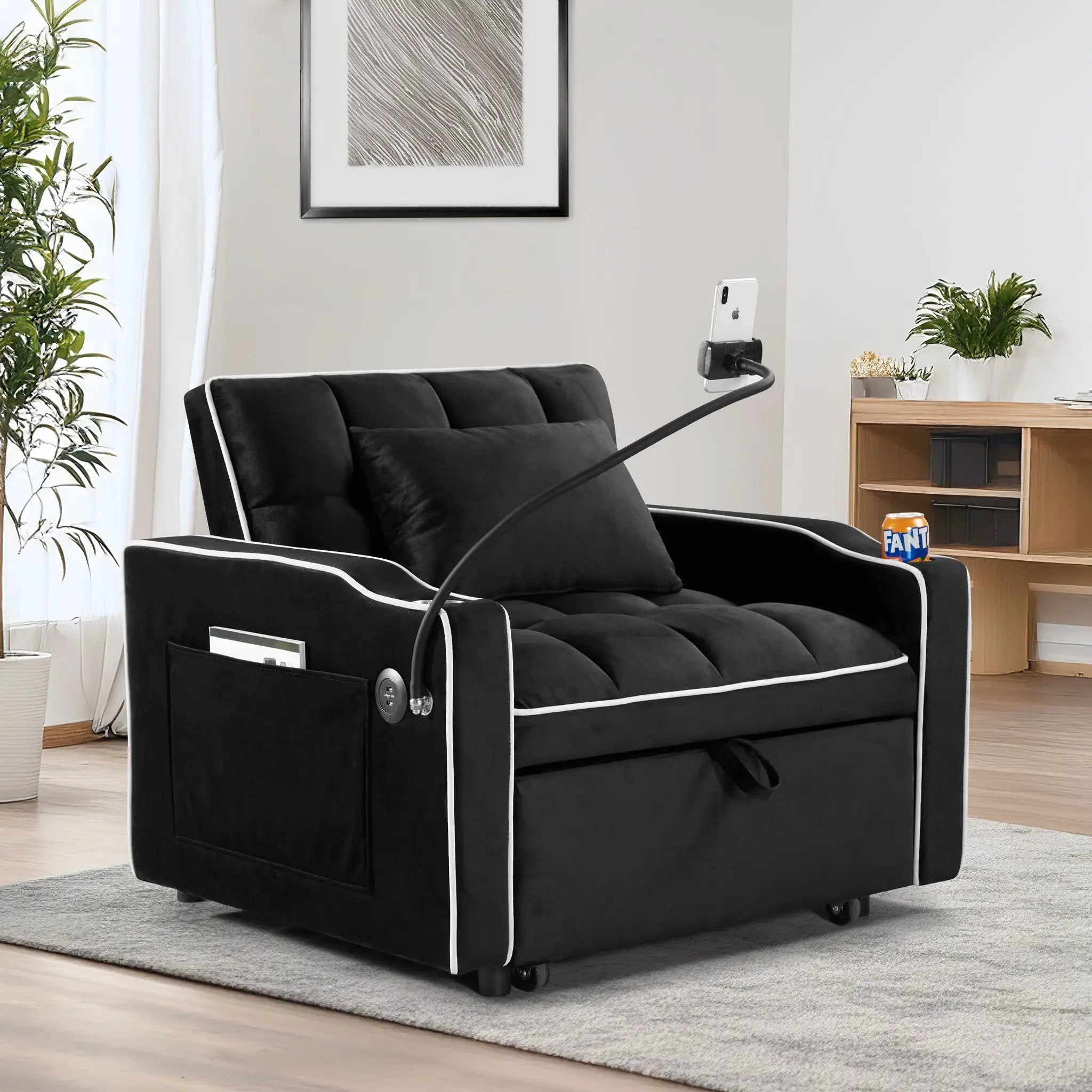 Convertible Sleeper Chair Sofa Bed Adjustable Pull Out Sleeper Chair Bed Multi-Pockets Folding Sofa Bed For Living Room Bedroom Small Space, 3 In 1 Sofa Bed by Unique Piece Furniture