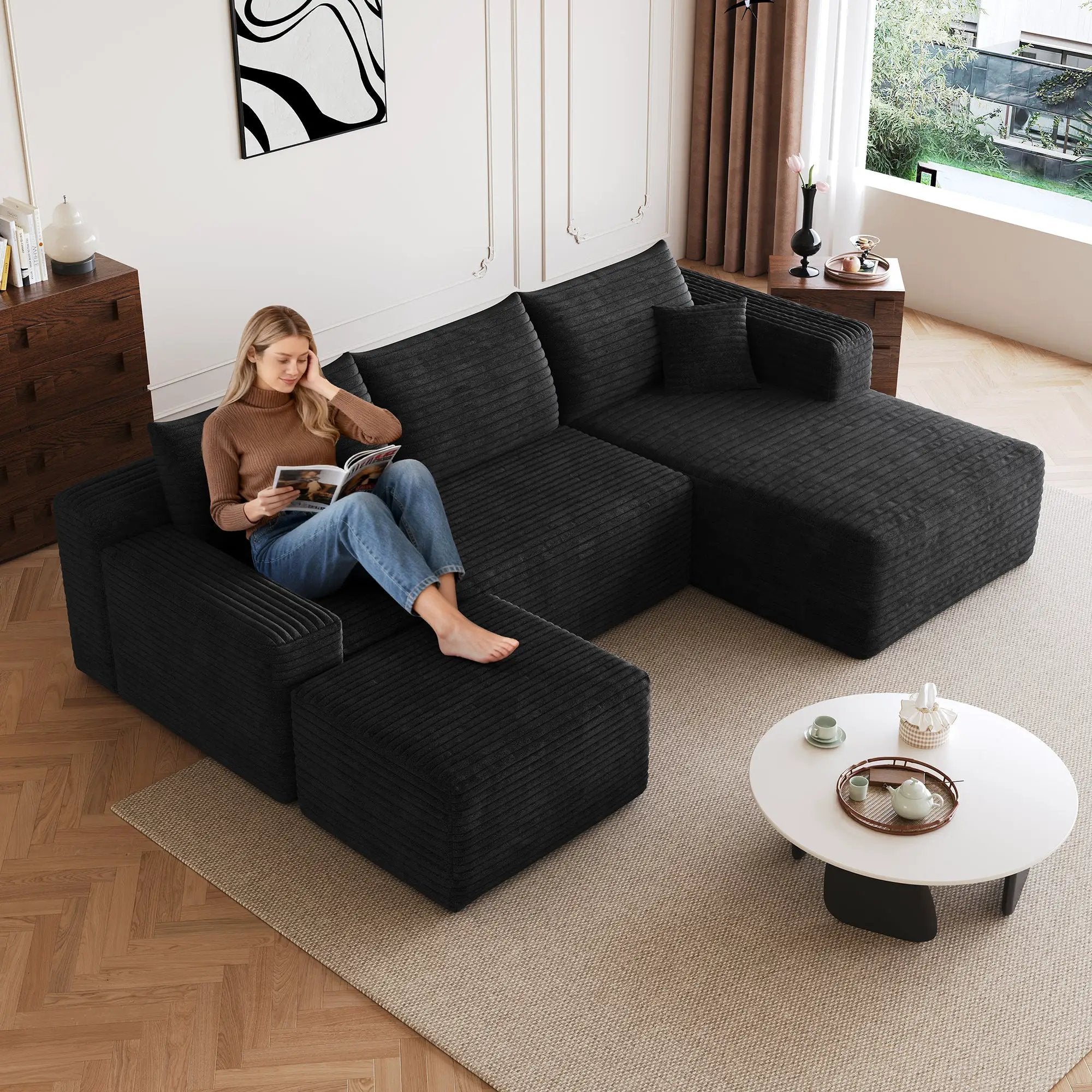 95" Cloud Sectional Sofa with 1 Ottoman by HouseOfZazla
