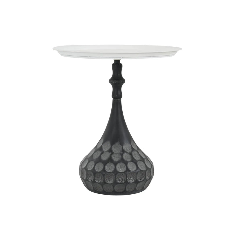 Accent Metal Coffee Table, Pedestal Table for Living Room, Hand-Hammered Texture, White+Black by HouseOfZazla