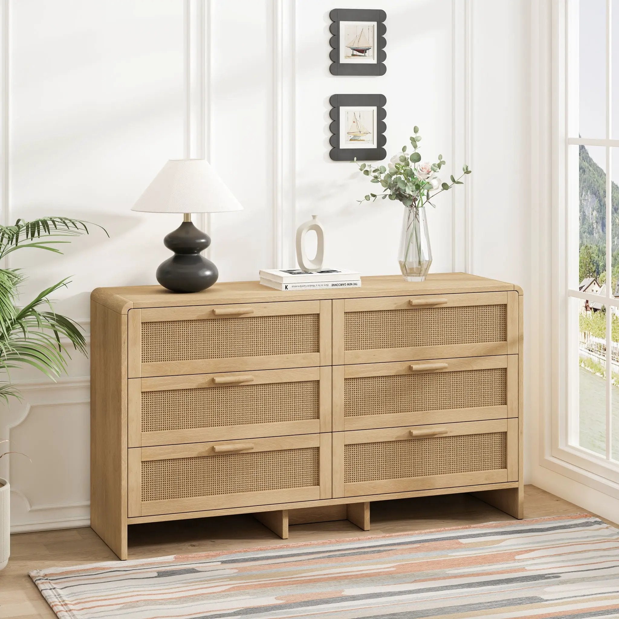 Modern Arc Shaped Corner Rattan Cabinet With 6 Drawers by HouseOfZazla