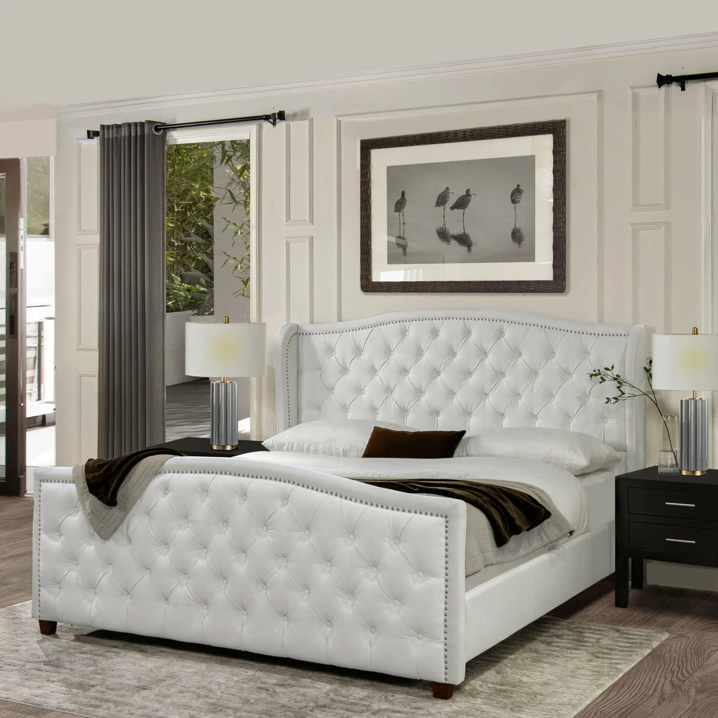 Marcella - Upholstered Shelter Headboard Bed Set by HouseOfZazla