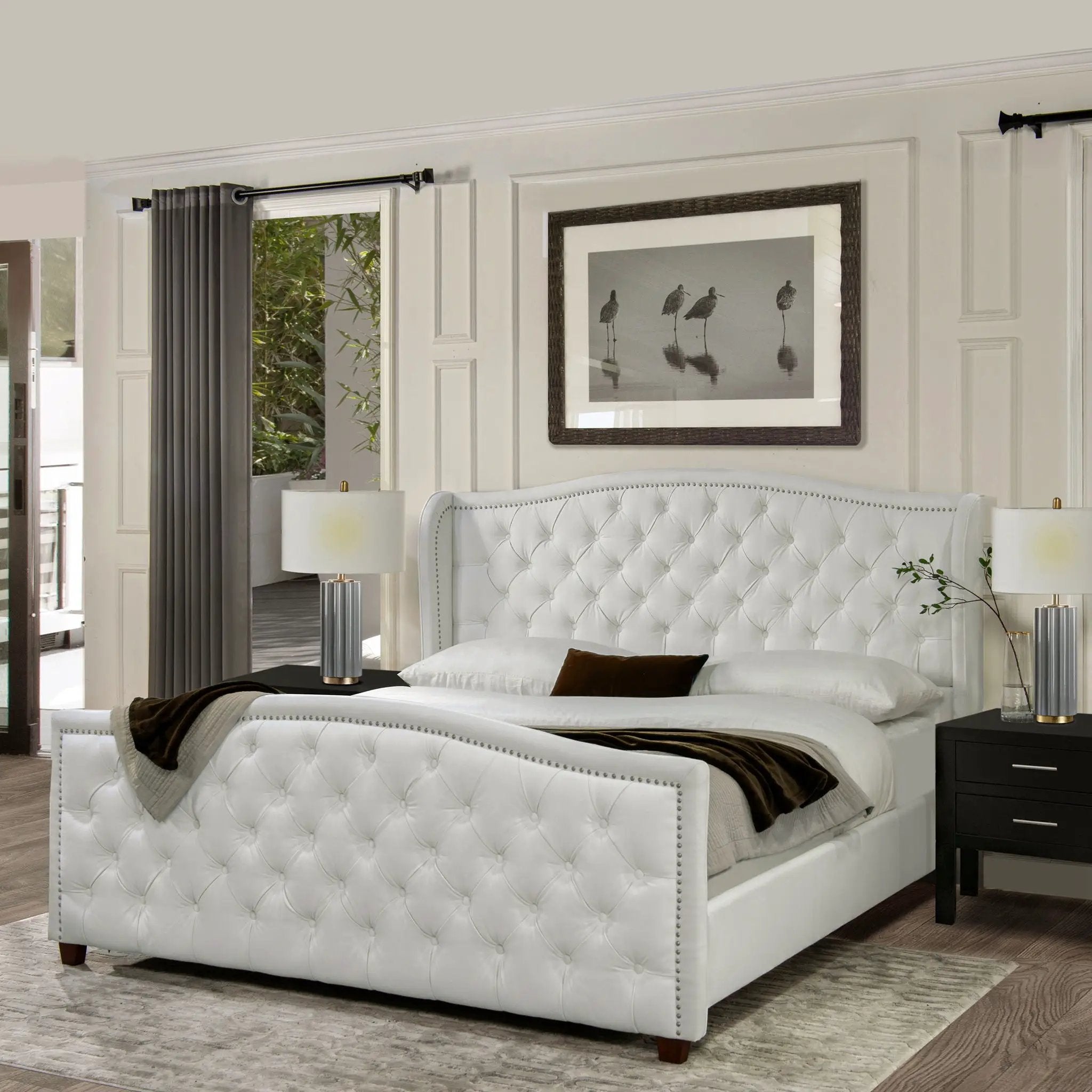 Marcella - Upholstered Shelter Headboard Bed Set by HouseOfZazla