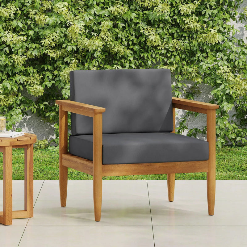 Outdoor Club Chair with Teak Acacia Wood Frame - Dark Gray by HouseOfZazla