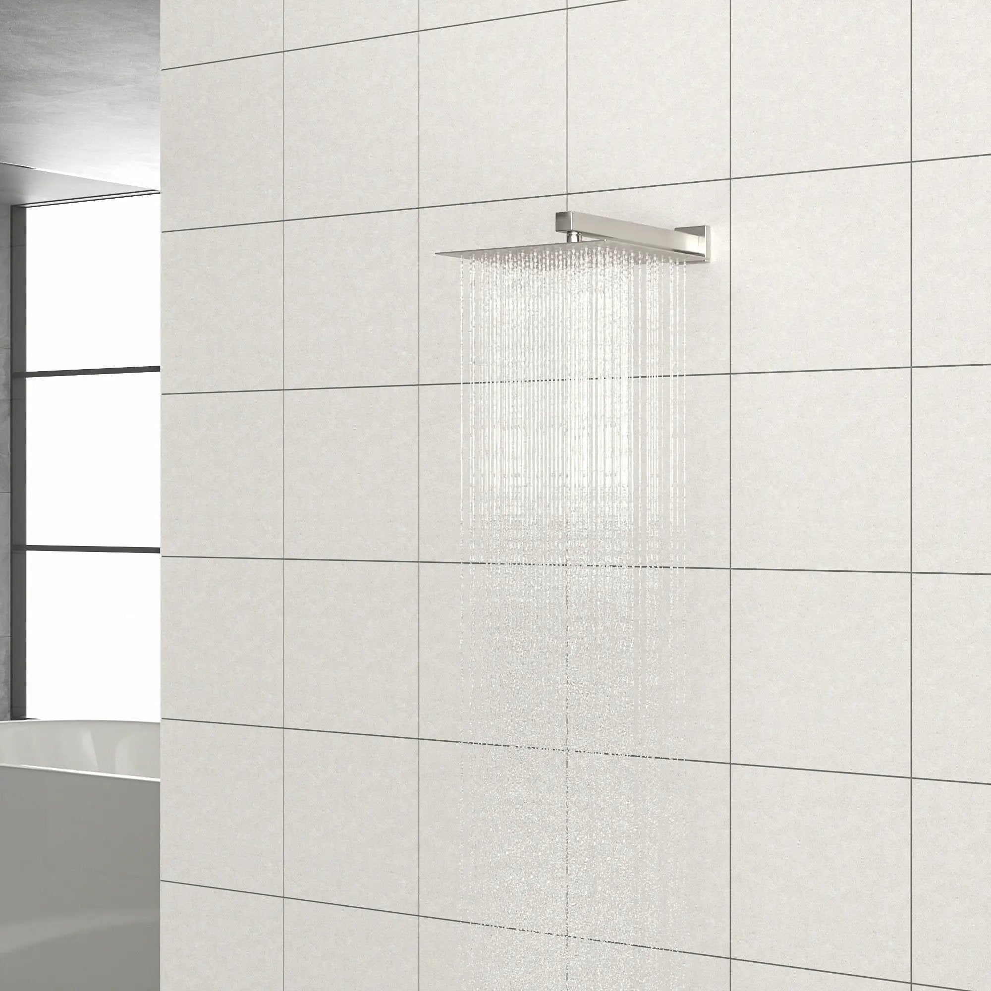 16" Square Rainfall Shower Head Fixed Wall Mount With Full Body Coverage & Self Cleaning Silicone Nozzles by HouseOfZazla