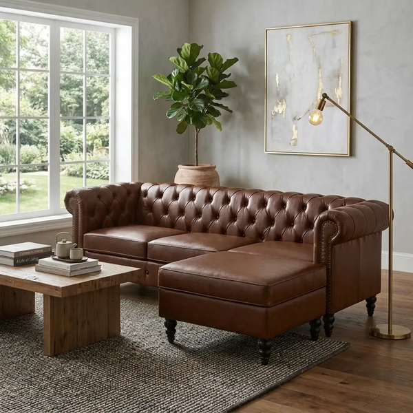 U-style 85" Modern 4-Seater L-Shaped Sectional Sofa with Storage Ottoman, photo 2 of 10
