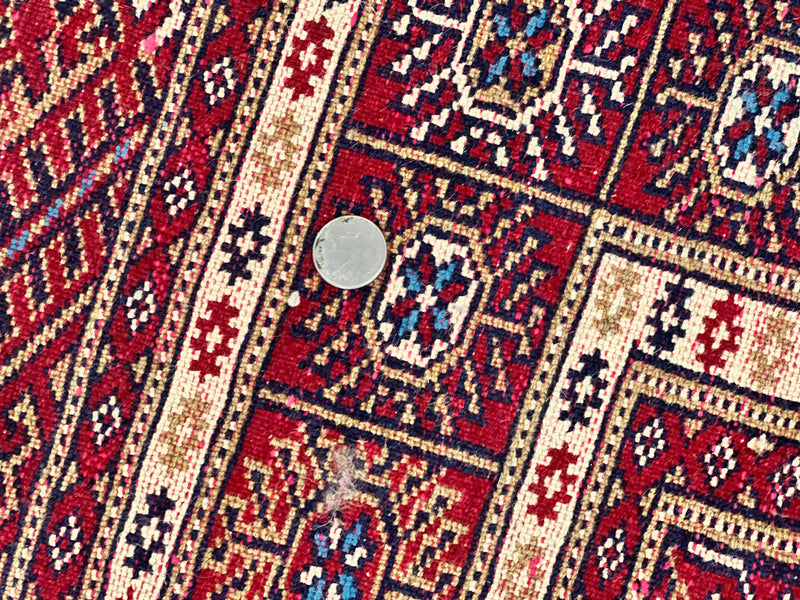 Pakistani Bokhara Rug 4x6, Red Turkoman Carpet, Finely Hand Knotted, Wool Vintage Rug by Jewel Rugs