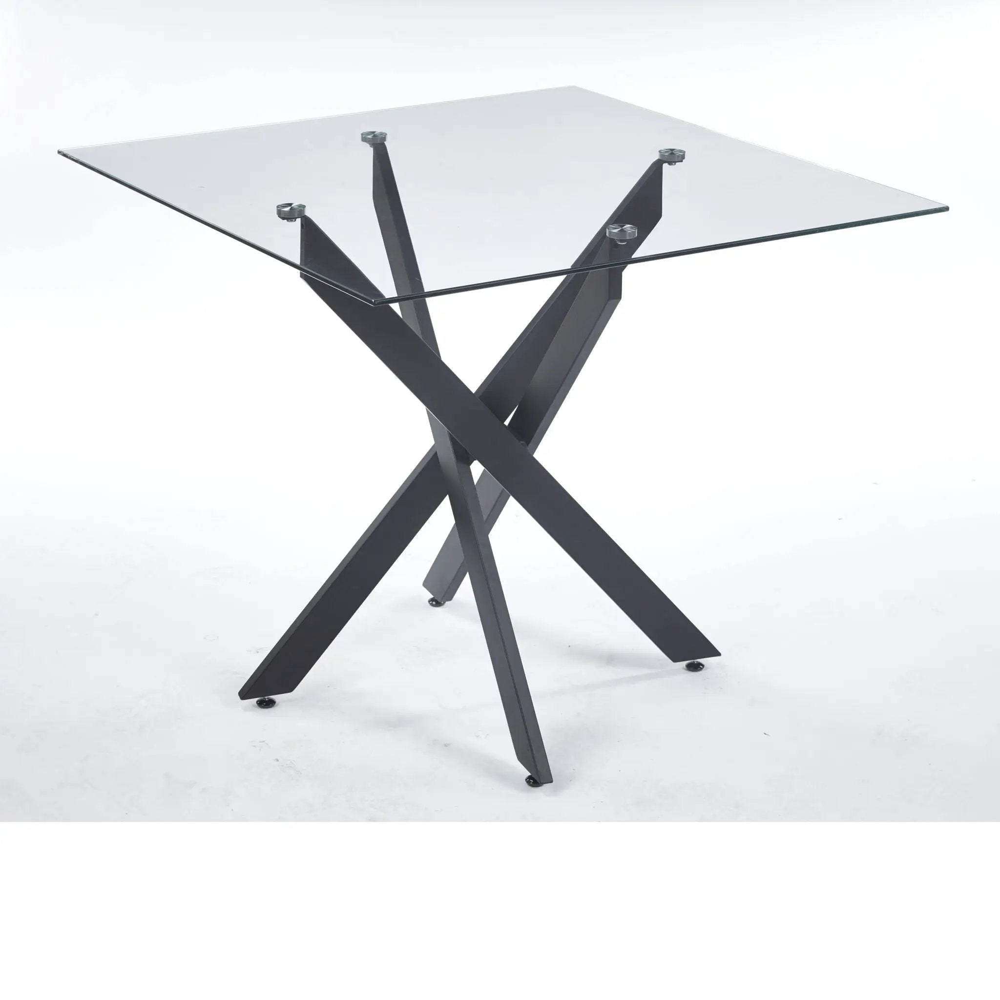 Dining Table With Cross Metal Leg And Tempered Glass, Modern Space Saving Kitchen Table For Living Room Legs, Square Table by Unique Piece Furniture