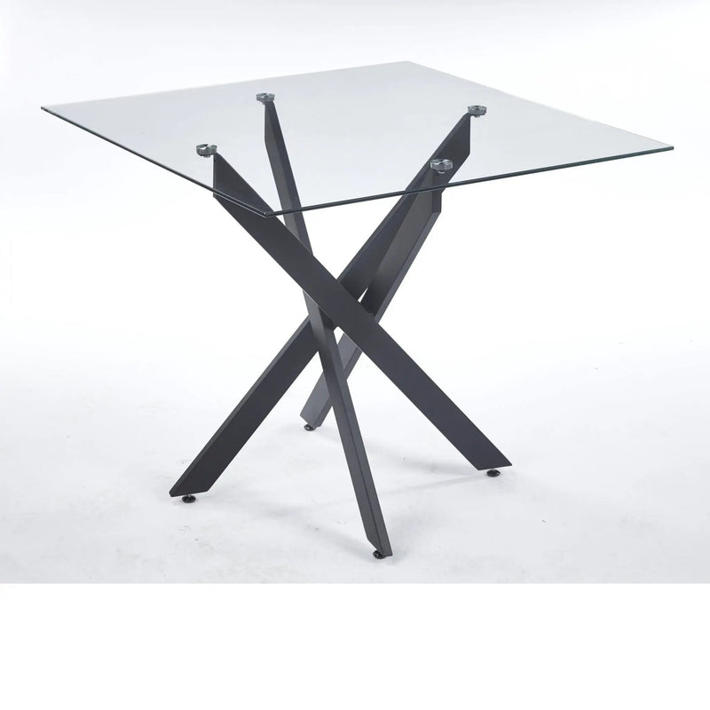 Dining Table With Cross Metal Leg And Tempered Glass, Modern Space Saving Kitchen Table For Living Room Legs, Square Table by Unique Piece Furniture