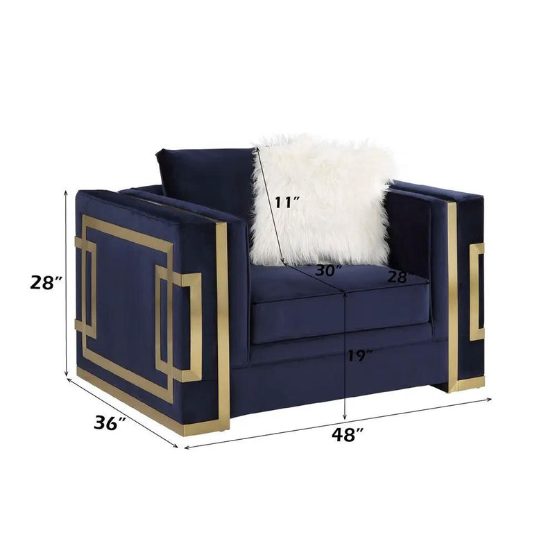 Virrux - Chair With 2 Pillows - Blue Velvet & Gold by Unique Piece Furniture