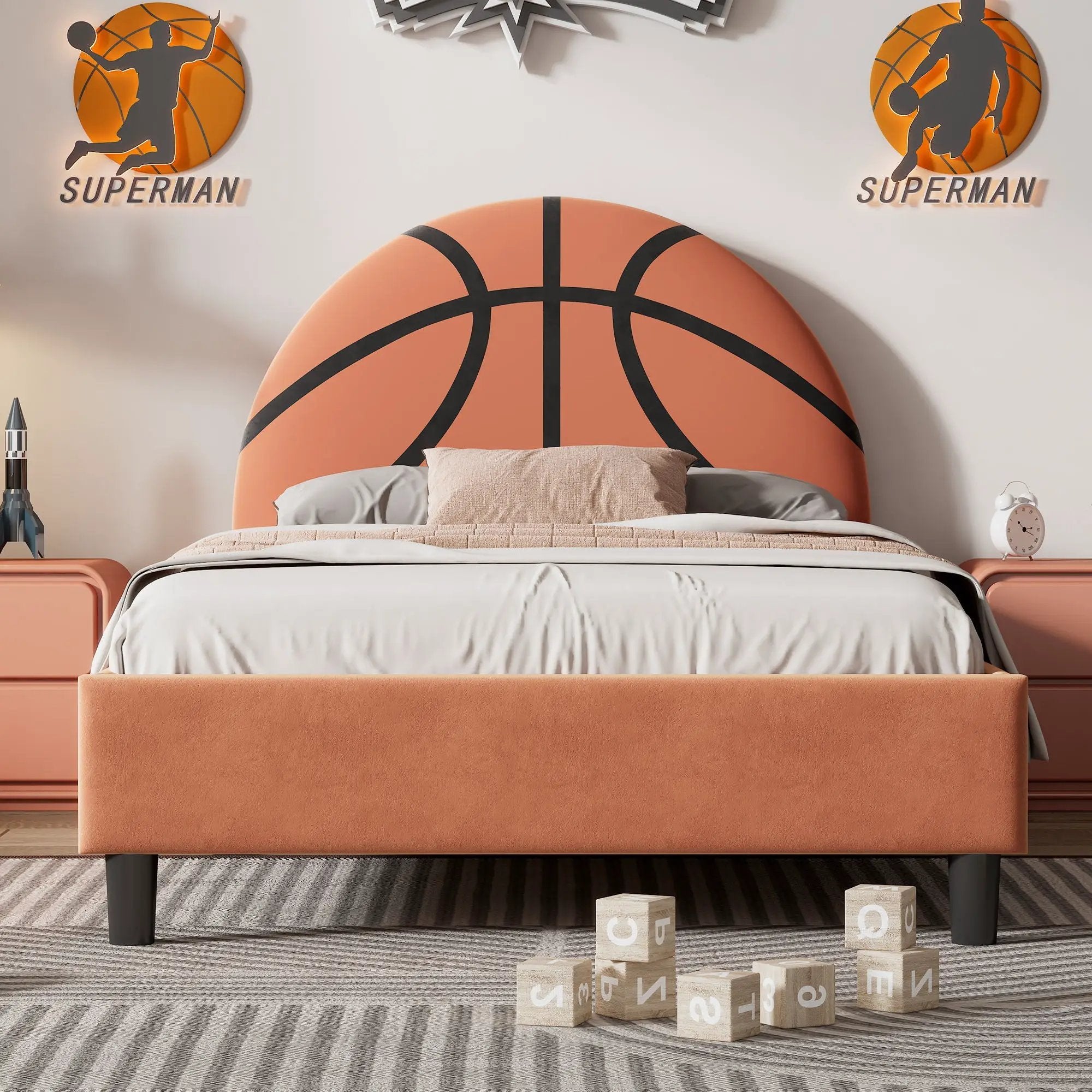 Basketball Design Upholstered Twin Platform Bed Sport Style Bed For Boys & Girls, Teens - Orange by Unique Piece Furniture