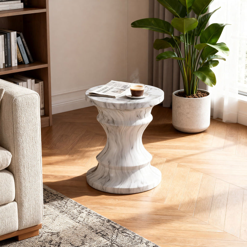 Geometric Round Outdoor End Table - Marble by HouseOfZazla