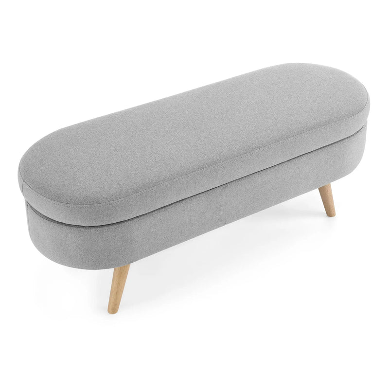 Ottoman Oval Storage Bench With Rubber Wood Legs Linen - Gray by HouseOfZazla