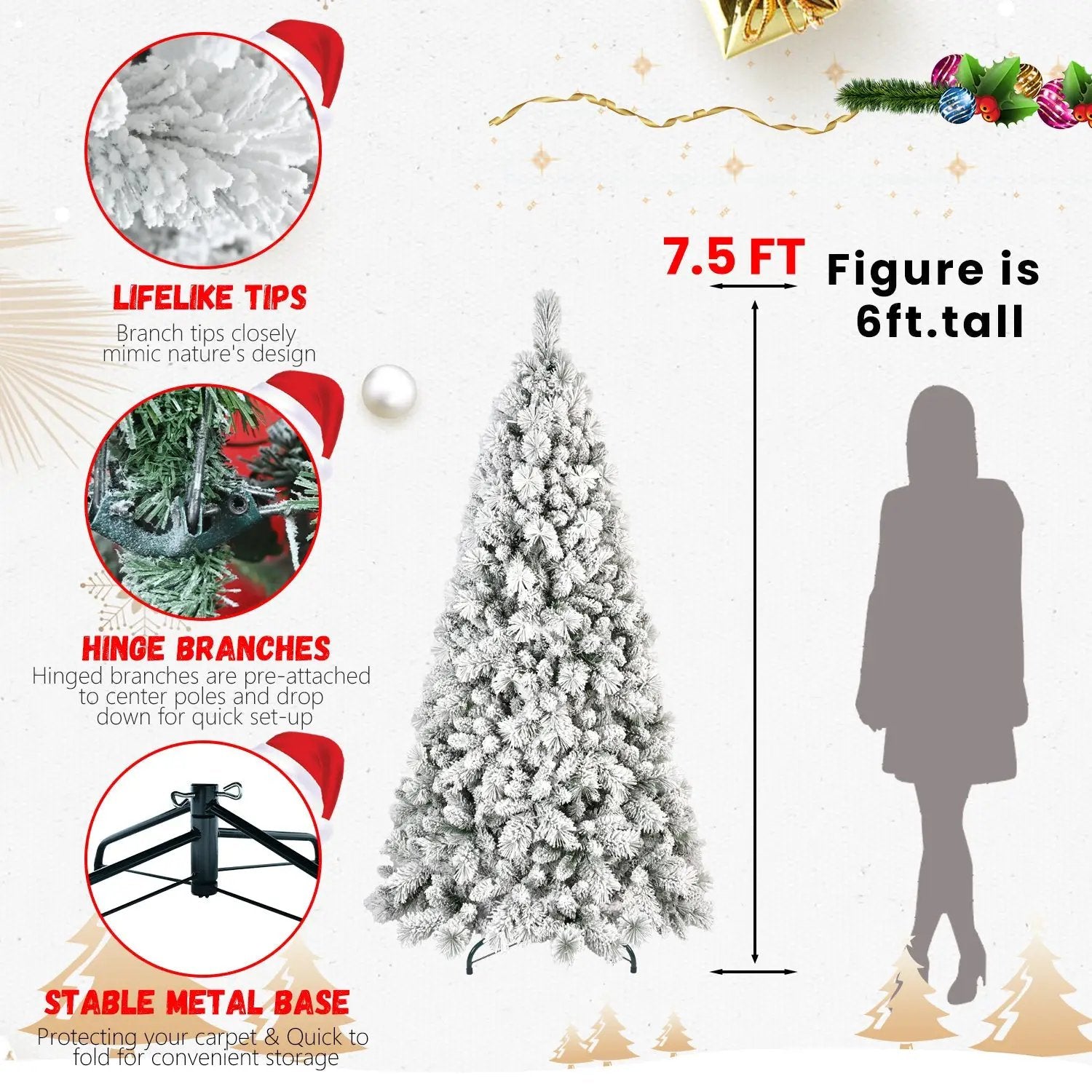 7.5FT Flocked Christmas Tree with 1252 Tips by HouseOfZazla