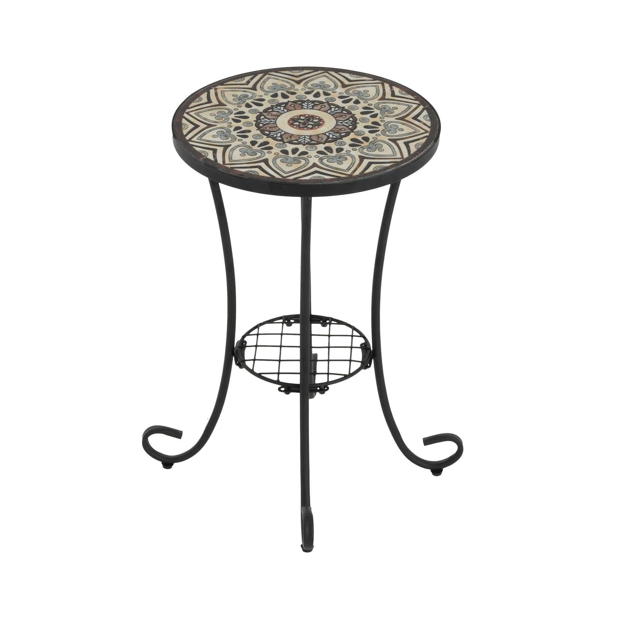 Patio Side Table with Shelf, Brown and Black by HouseOfZazla