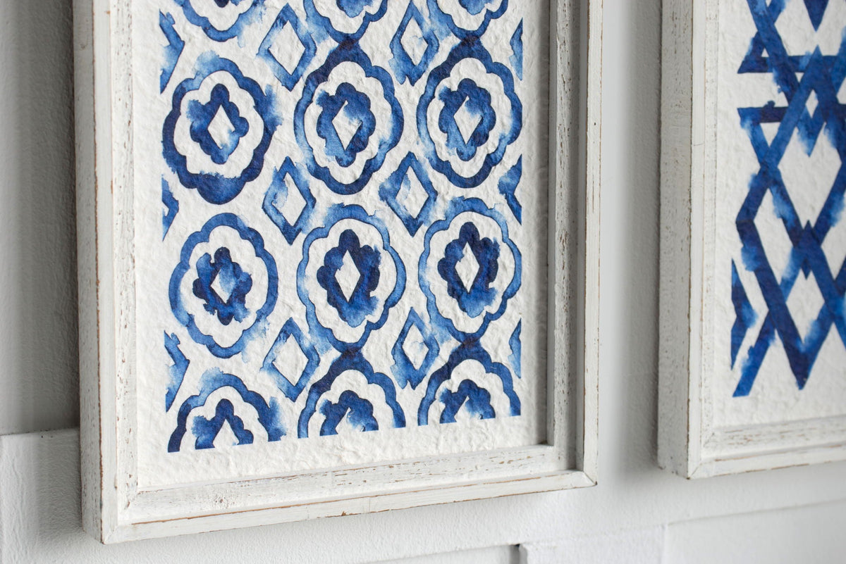 Modern Wall Art Decor Set of 2 with Fir Wood Frame - White / Blue, photo 11 of 11