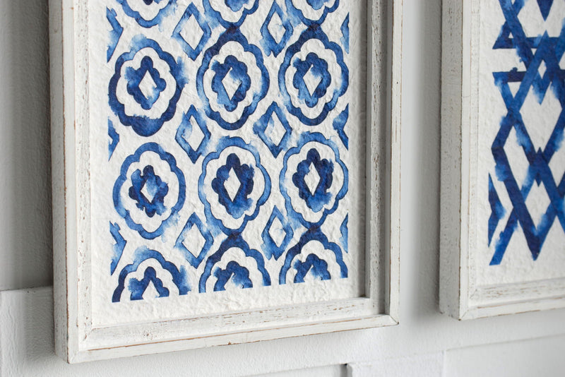 Modern Wall Art Decor Set of 2 with Fir Wood Frame - White / Blue, photo 11 of 11