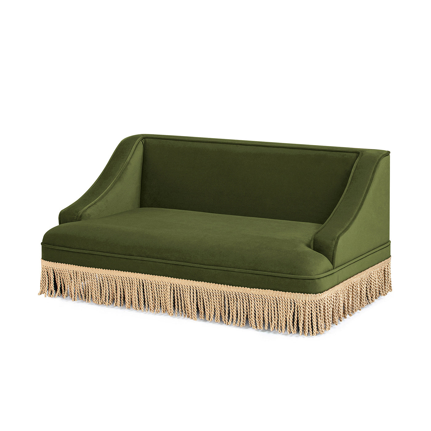 Duchess 33' Medium Princess Pet Bed Sofa with Fringe Skirt, Olive Green Velvet by HouseOfZazla