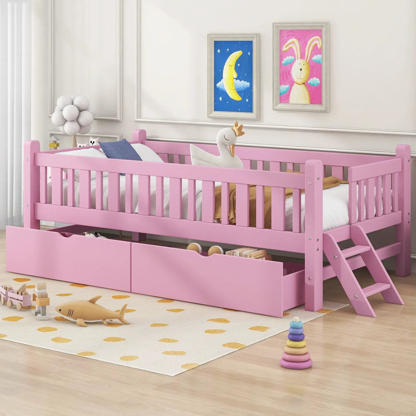 Platform Bed With Guardrail And 2 Drawers by HouseOfZazla