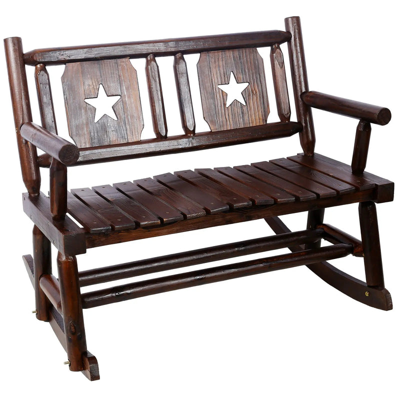 Rustic Outdoor Wood Rocking Bench Double Rocking Chair For 2 Persons With Curved Seat, Porch Rocker - Brown by HouseOfZazla