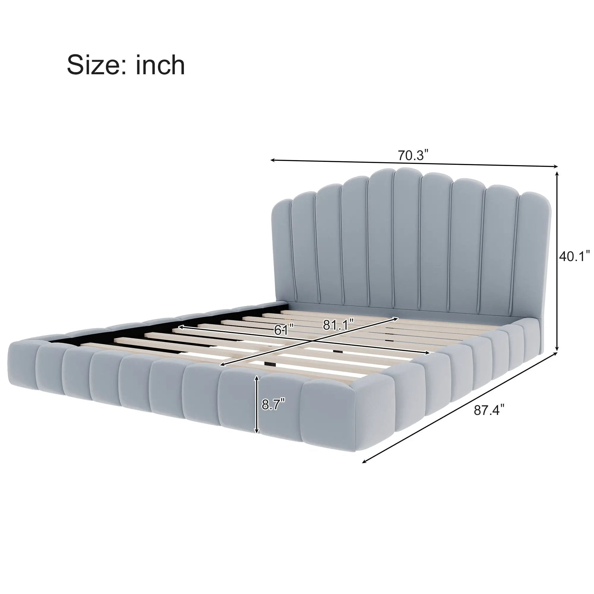 Velvet Upholstered Queen Bed with Shell-Shaped Headboard by HouseOfZazla