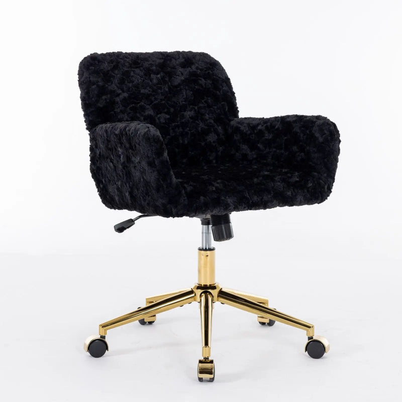 Office Chair, Artificial Rabbit Hair Home Office Chair With Metal Base, Adjustable Desk Chair Swivel Office Chair, Vanity Chair by Unique Piece Furniture