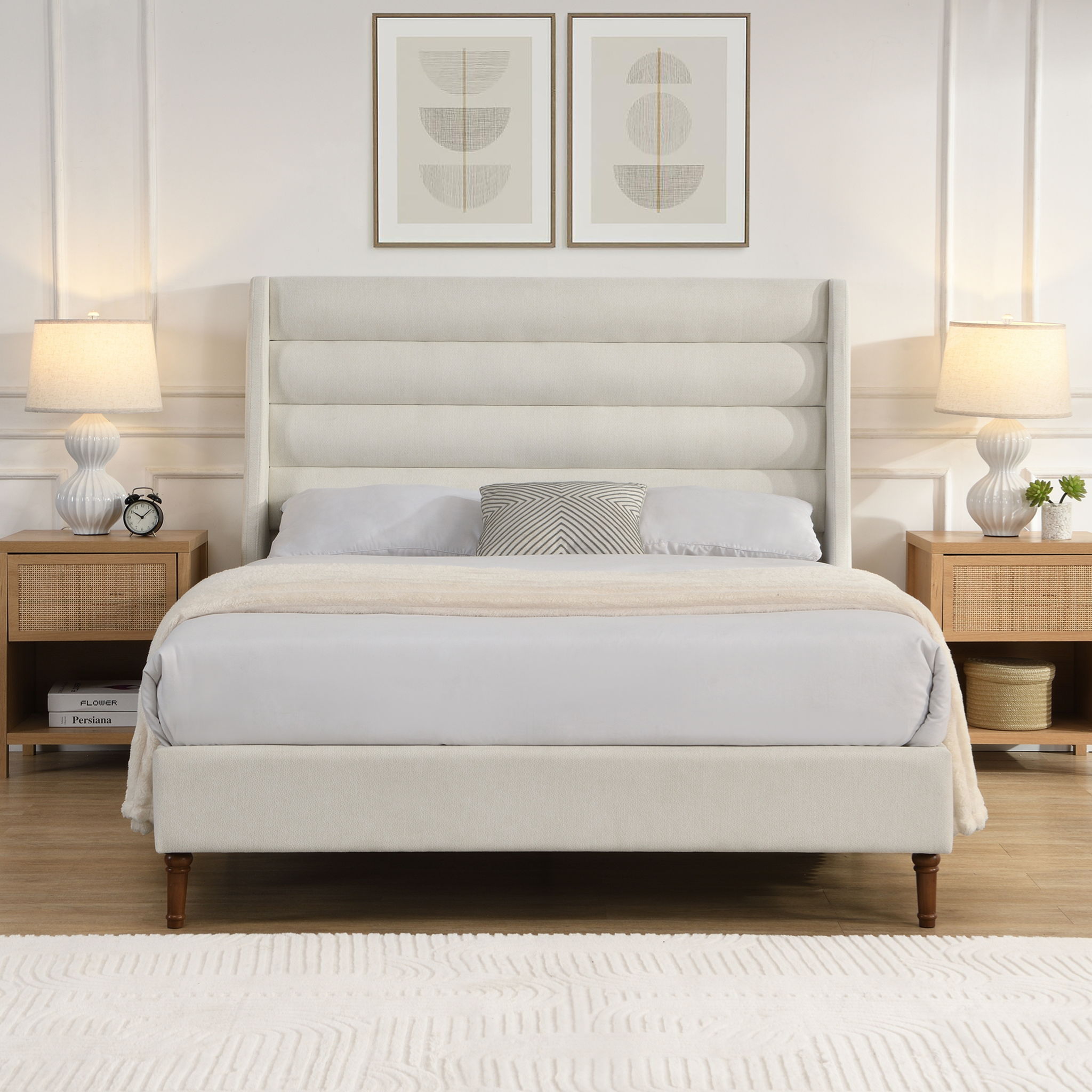 Modern Upholstered Platform Bed With Wave Shaped Headboard by HouseOfZazla