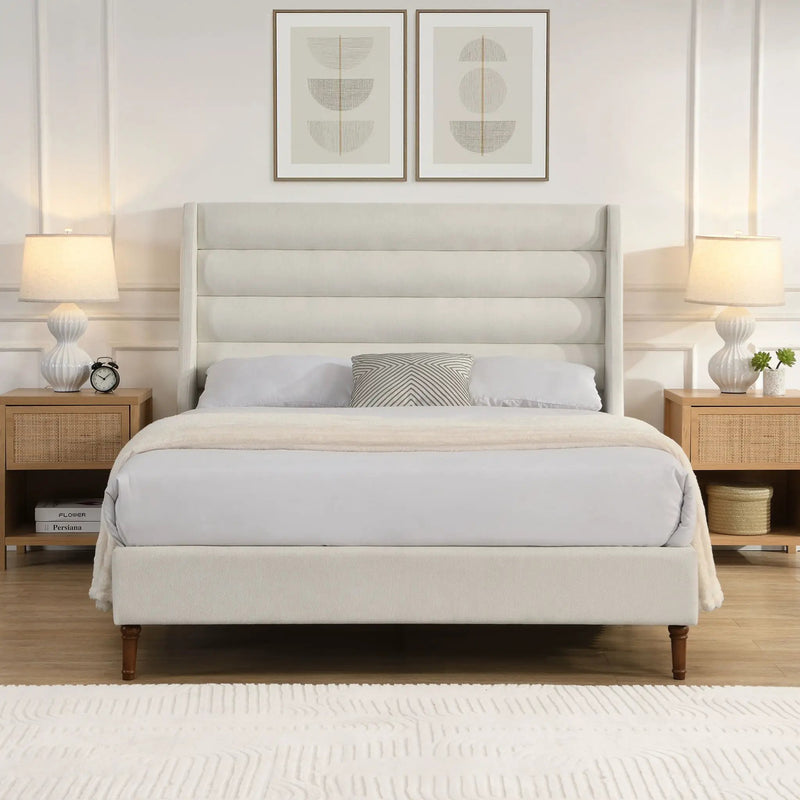 Modern Upholstered Platform Bed With Wave Shaped Headboard by HouseOfZazla