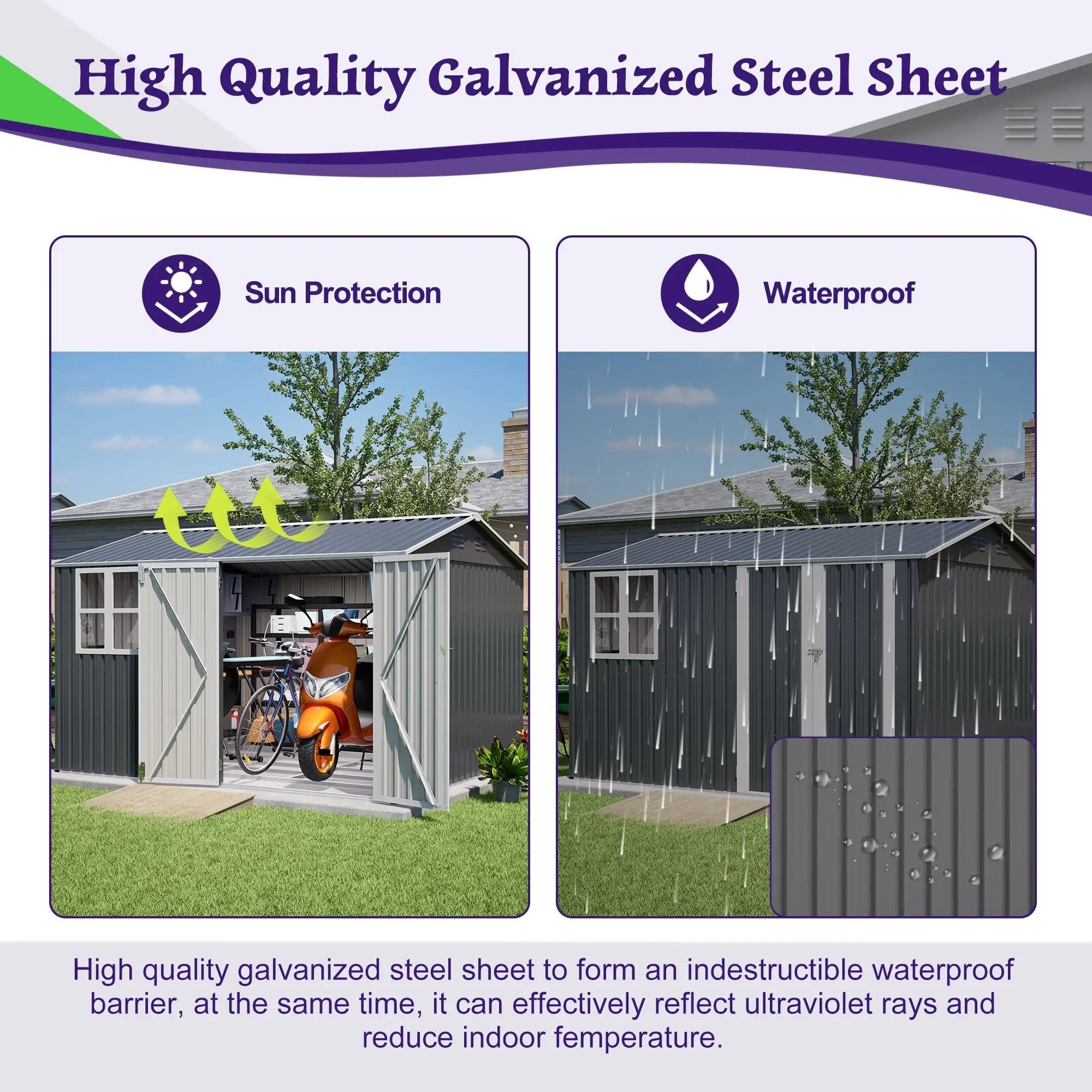10X8FT Outdoor Steel Storage Shed with Clear Window, Lockable Doors by HouseOfZazla