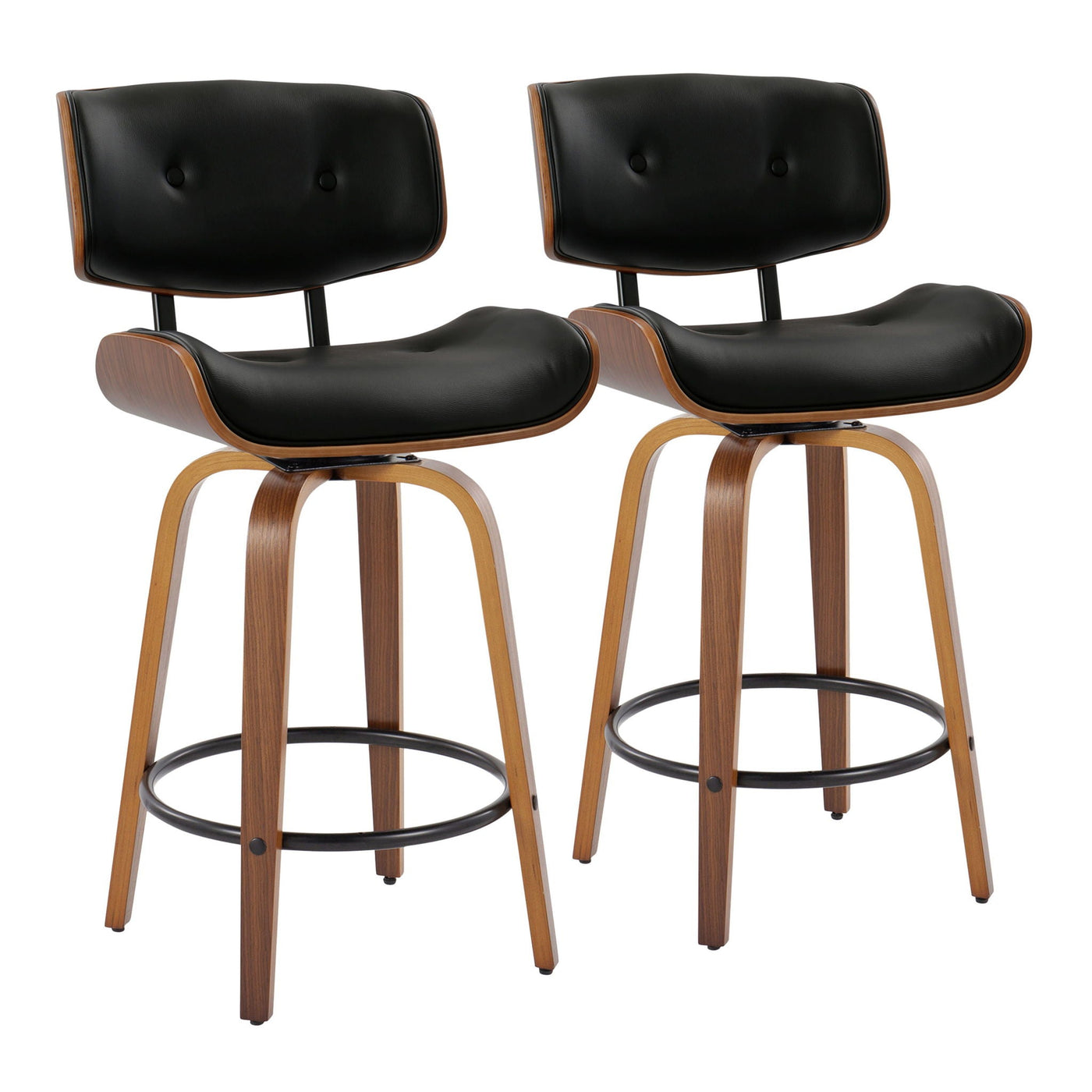 Lombardi - Mid-Century Modern Fixed Height Counter Stool With Swivel With Round Footrest (Set of 2) by HouseOfZazla