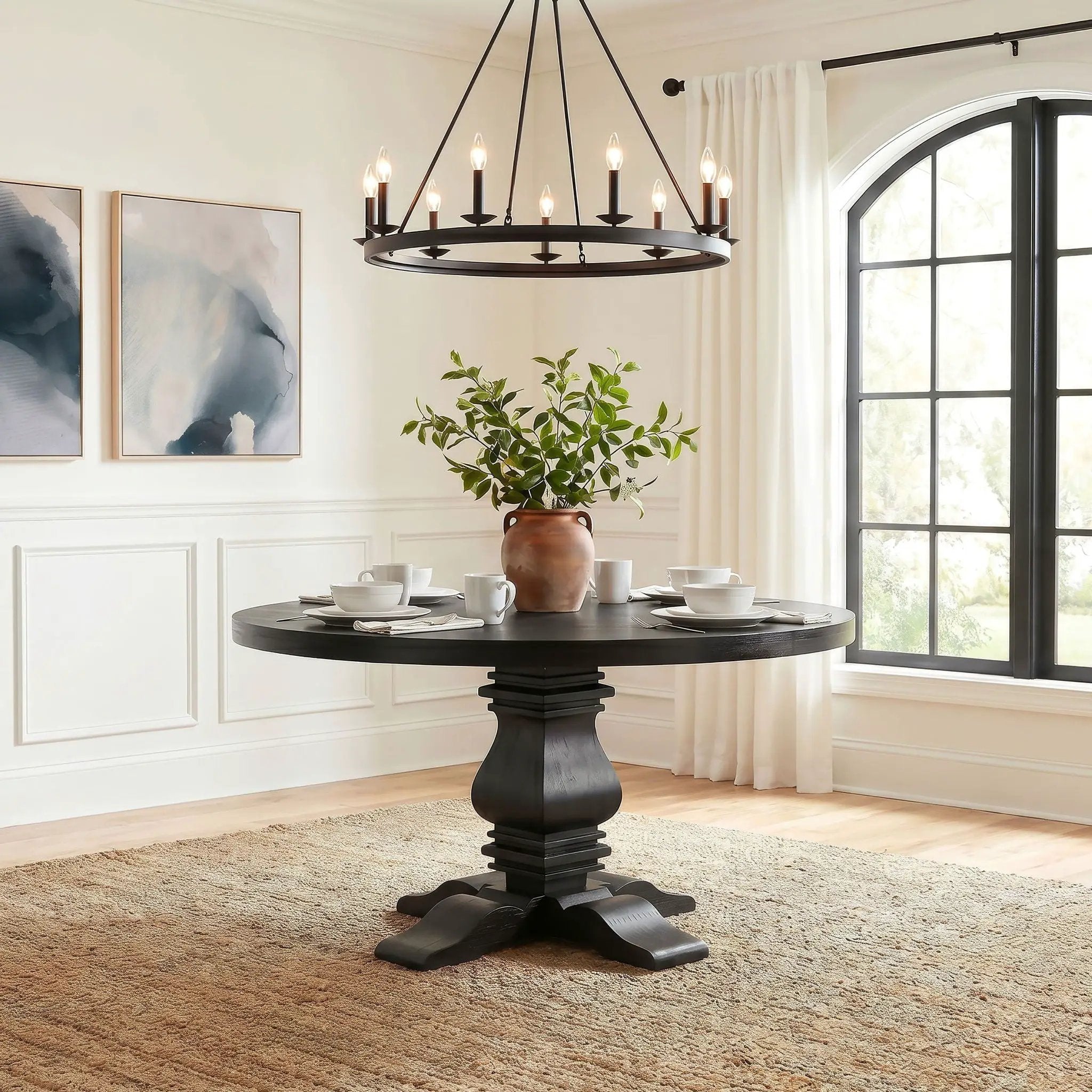 Florence Round 60-inch Pedestal Base Dining Table Black by Unique Piece Furniture