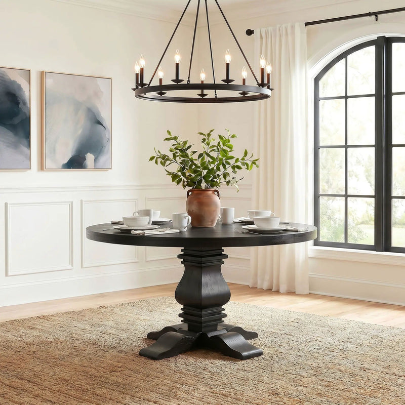 Florence Round 60-inch Pedestal Base Dining Table Black by Unique Piece Furniture
