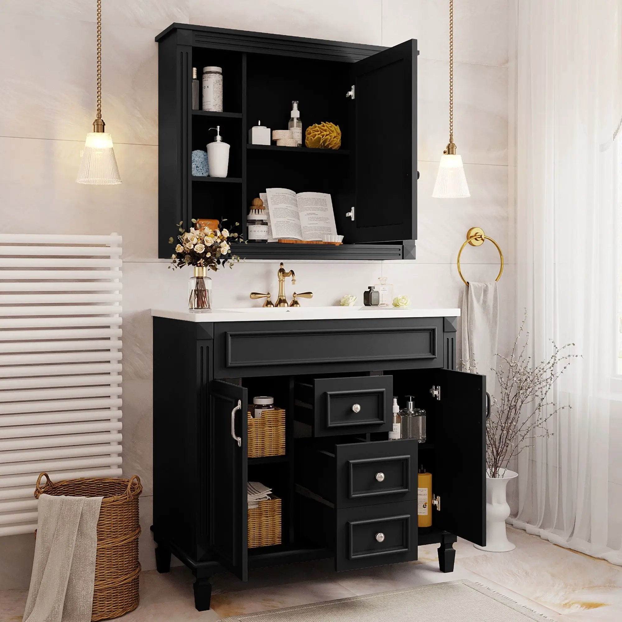 Bathroom Vanity With Top Sink, Mirror Cabinet, 2 Soft Closing Doors & 2 Drawers by Unique Piece Furniture