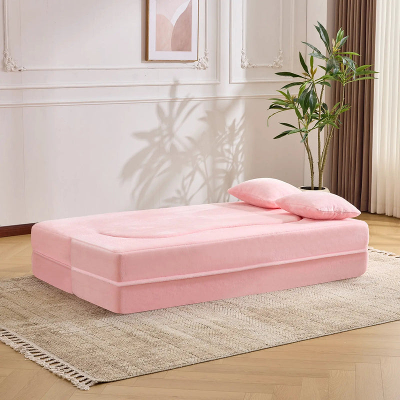 71-Inch Folding Sofa Bed in Pink Chenille with High-Density Foam by HouseOfZazla