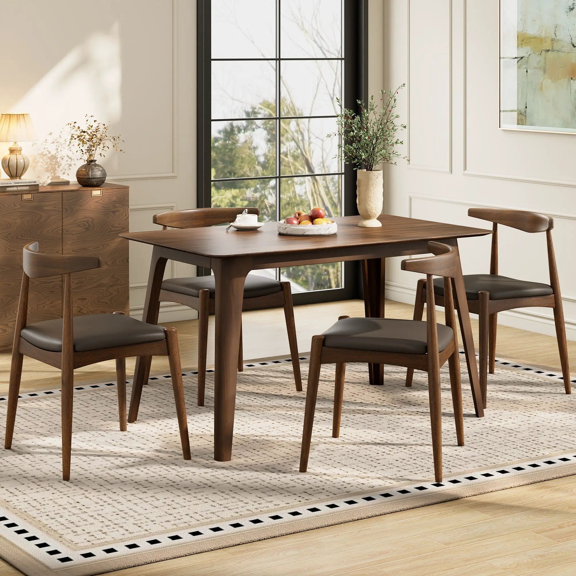 5 Piece Dining Set With 1 Table And 4 Upholstered Chairs - Brown / Walnut by HouseOfZazla