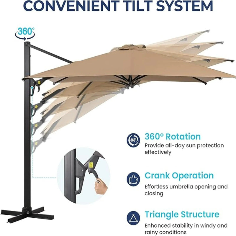 Round Cantilever Patio Umbrella With 360 Rotation & Infinite Tilt Adjustment by HouseOfZazla
