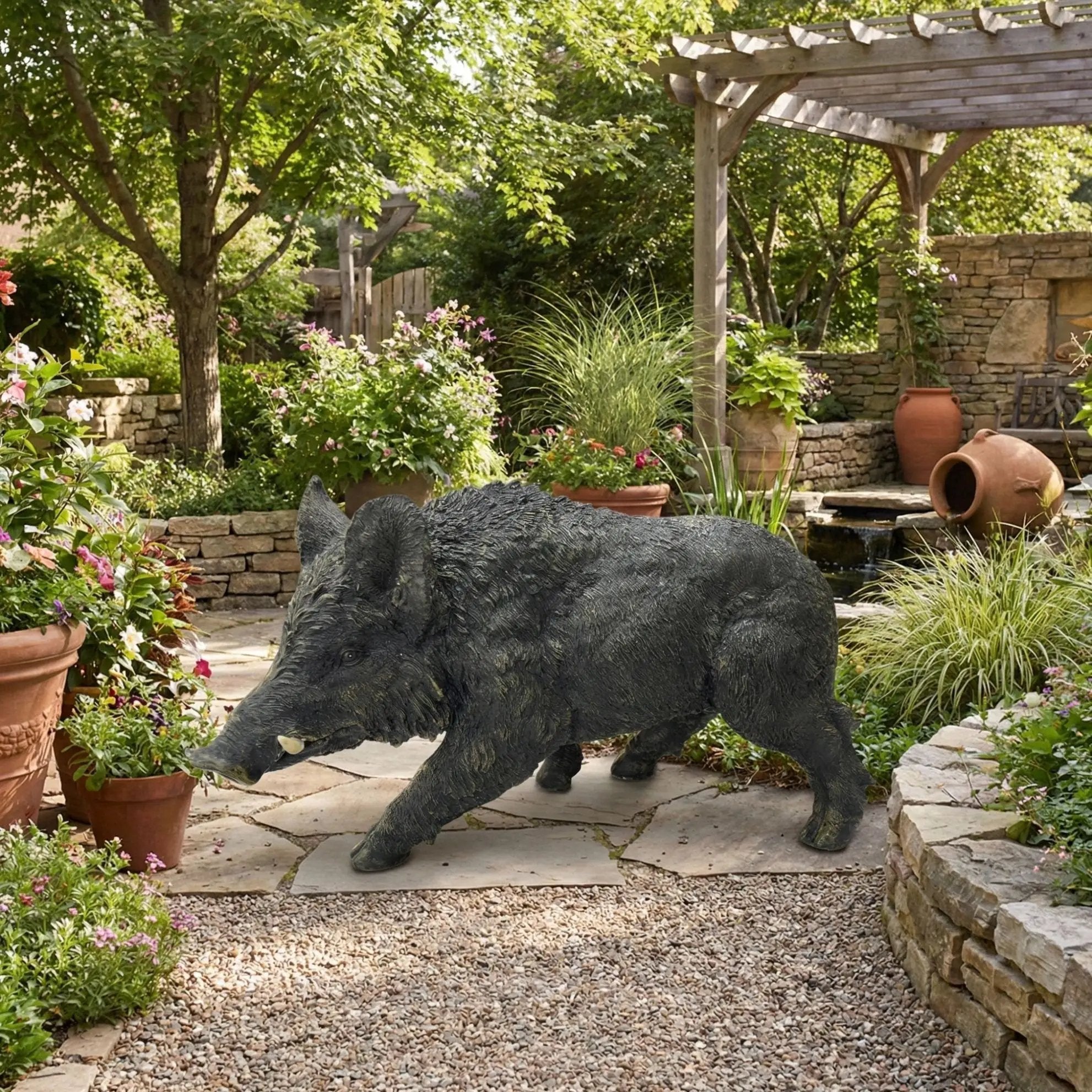Simulated Wild Boar Resin Garden Statue by HouseOfZazla