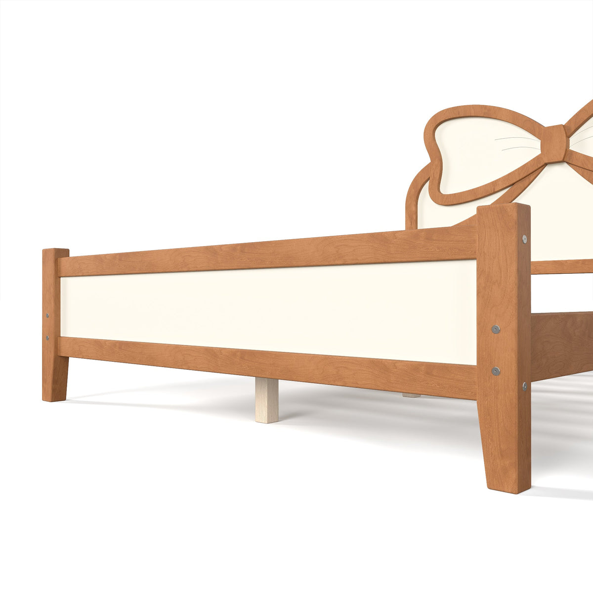 Full Size Wooden Platform Bed with Bow Headboard, Solid Wood Bed Frame with Slatted Support, Low Profile Platform Bed for Kid Teens Girls, No Box Spring Needed,Beige&Natural, photo 9 of 10