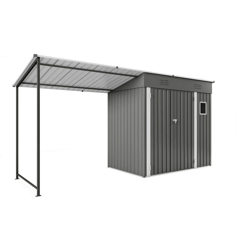Lean To Shed With Open Sided Pergola, Outdoor Storage Shed & Attached Hardtop Gazebo Combo - Gray by HouseOfZazla