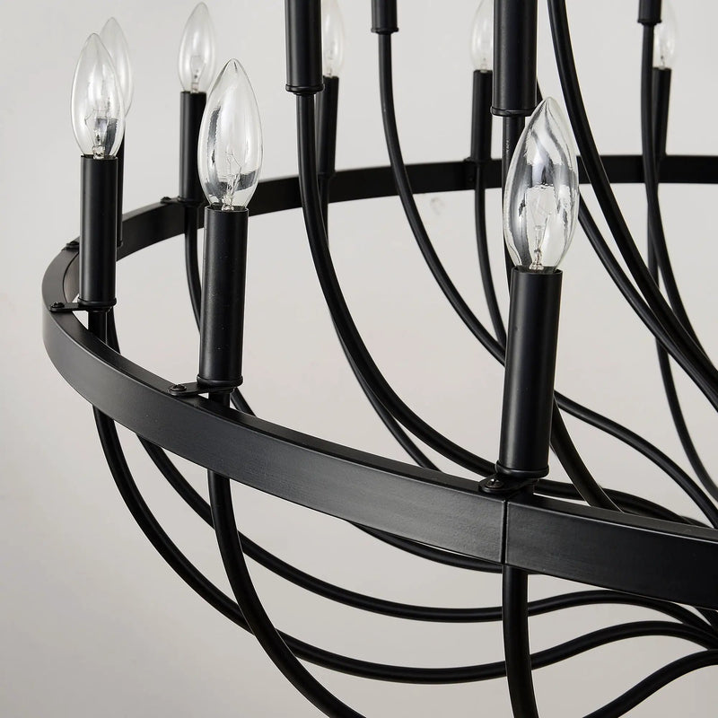 24 Light Chandelier Industrial Iron Candle Chandelier Modern Suspended Farmhouse Chandeliers Pendant Light Fixtures For Dining Room Bedroom Living Room Kitchen Island Foyer E12 Bulb (No Include) - Black by HouseOfZazla