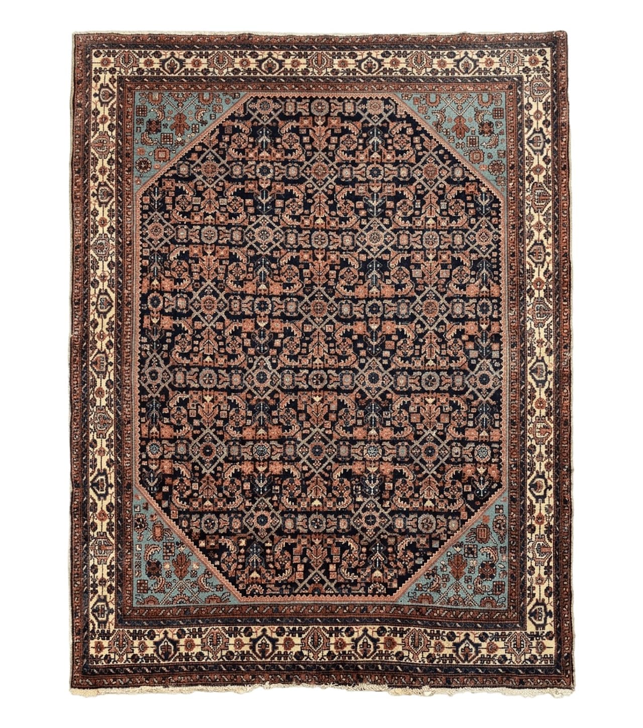 Antique Persian Rug 5 x 6.7, Navy Blue & Ivory, Handmade Persian Wool Carpet, Hamadan Angelas Rug by Jewel Rugs