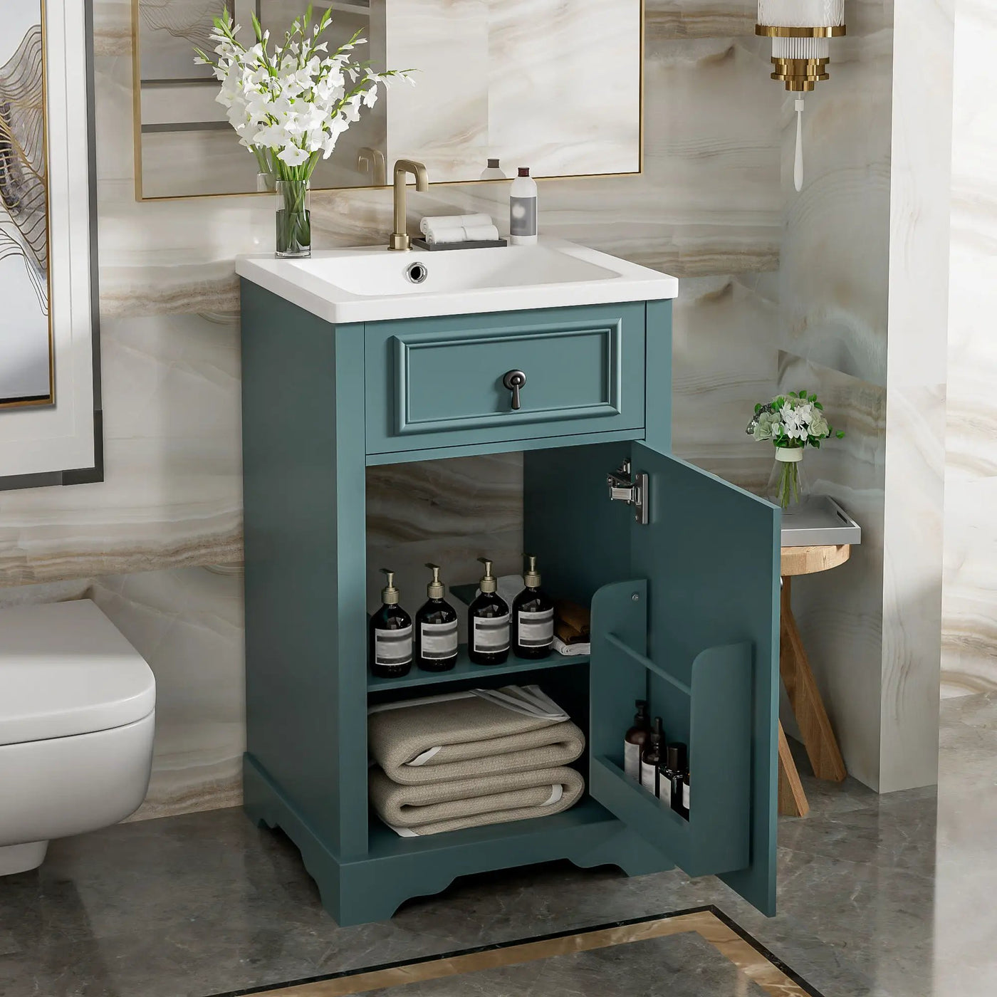 Elegant Bathroom Vanity With Ceramic Sink, Soft Close Door, Adjustable Shelf by Unique Piece Furniture